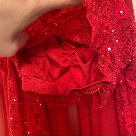 Kelle dance costume solo costume 2 piece red skirt lace crop top LC child Teen - Picture 7 of 16